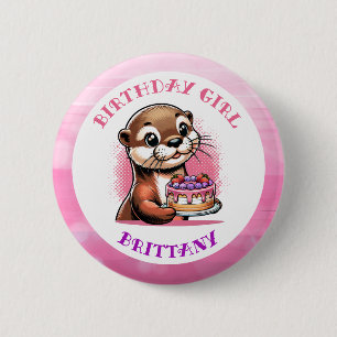 Badge Rond 5 Cm Otter Fille d'anniversaire à thème