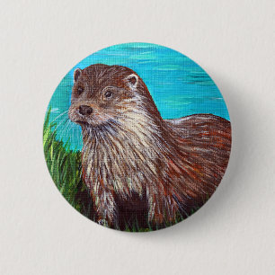 Badge Rond 5 Cm Otter par une peinture fluviale