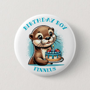 Badge Rond 5 Cm Otter Theme Anniversaire Garçon Personnalisé