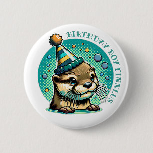 Badge Rond 5 Cm Otter thème Blue Boy's Birthday Personnalisé