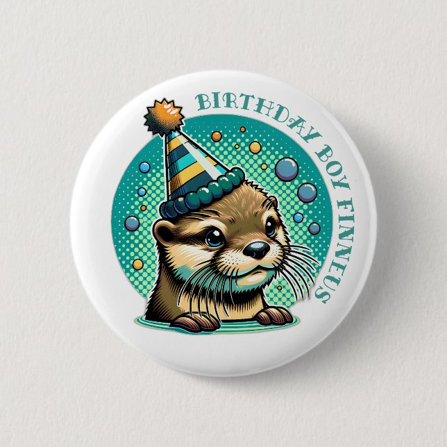 Badge Rond 5 Cm Otter thème Blue Boy's Birthday Personnalisé (Devant)