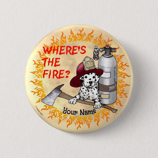 Badge Rond 5 Cm Où est l'incendie Pompiers  (Devant)