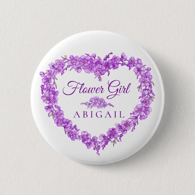 Badge Rond 5 Cm Oubliez-moi pas violet fleur de coeur fille mariag (Devant)