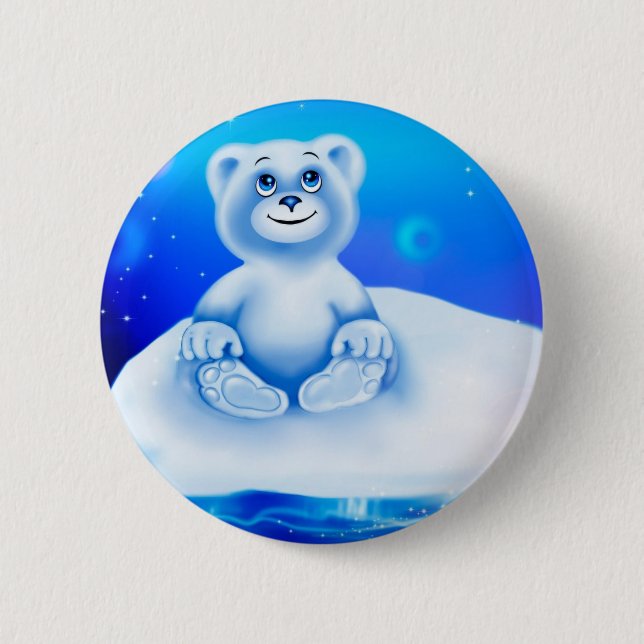 Badge Rond 5 Cm Ours blanc animated mignon et petit (Devant)