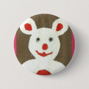 Badge Rond 5 Cm Ours blanc avec nez rouge, bouche et oreilles (Pèr
