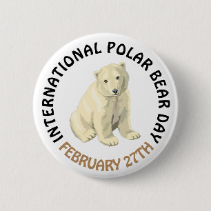 Badge Rond 5 Cm Ours blanc jour vacances internationales du 27