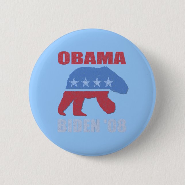 Badge Rond 5 Cm Ours blanc Obama Biden de 'Pin 08 boutons (Devant)
