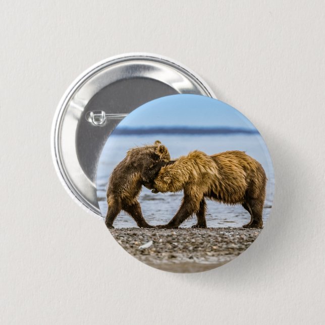 Badge Rond 5 Cm Ours brun côtier (Devant & derrière)