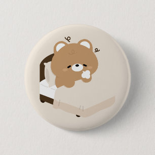 Badge Rond 5 Cm Ours Brun Fatigué Mignon