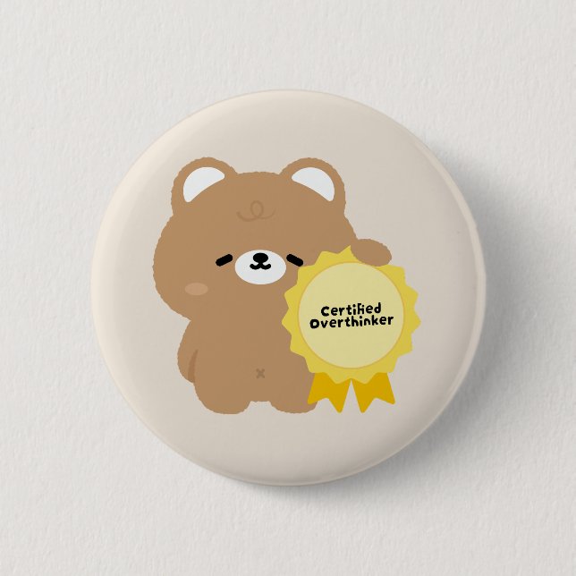 Badge Rond 5 Cm Ours brun surpenseur certifié (Devant)