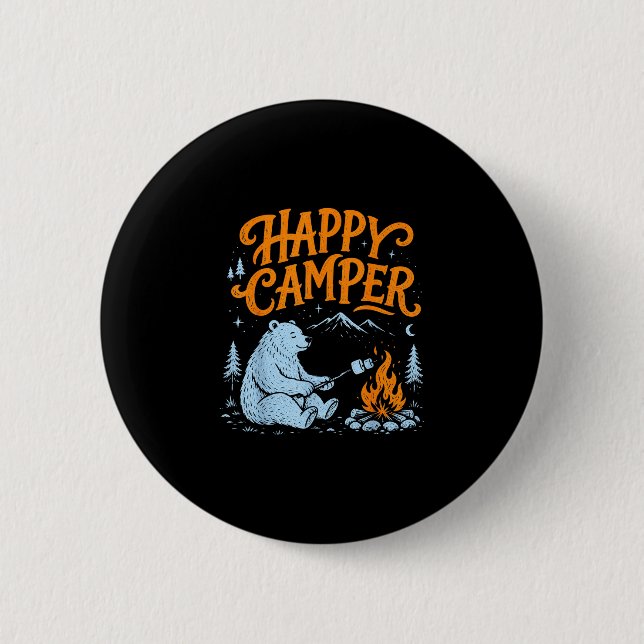 Badge Rond 5 Cm Ours campeur heureux conception de marshmallows gr (Devant)