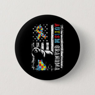 Badge Rond 5 Cm Ours De Grand-Mère Autiste Avec Puzzles &amp; Drap