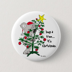 Badge Rond 5 Cm Ours de koala étreignant un arbre de Noël
