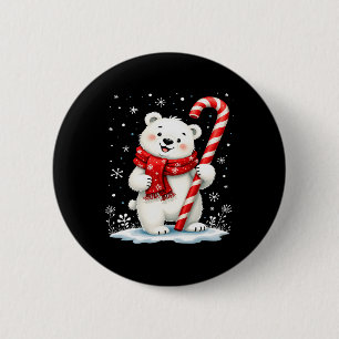 Badge Rond 5 Cm Ours de Noël Polaire Candy Scarf Enfants
