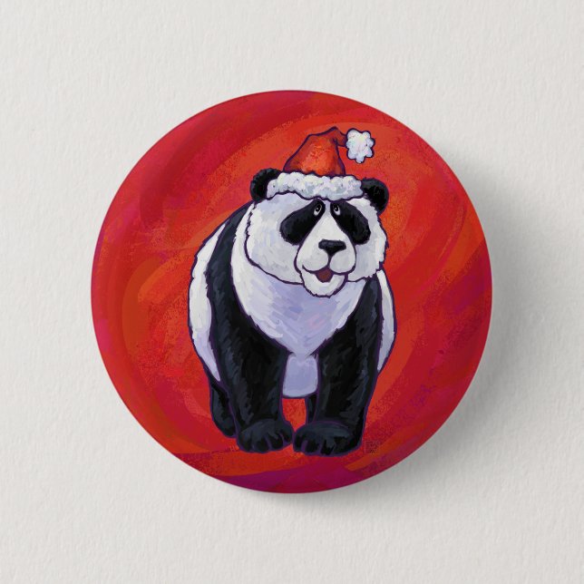 Badge Rond 5 Cm Ours de panda à Santa Hat sur Rouge (Devant)