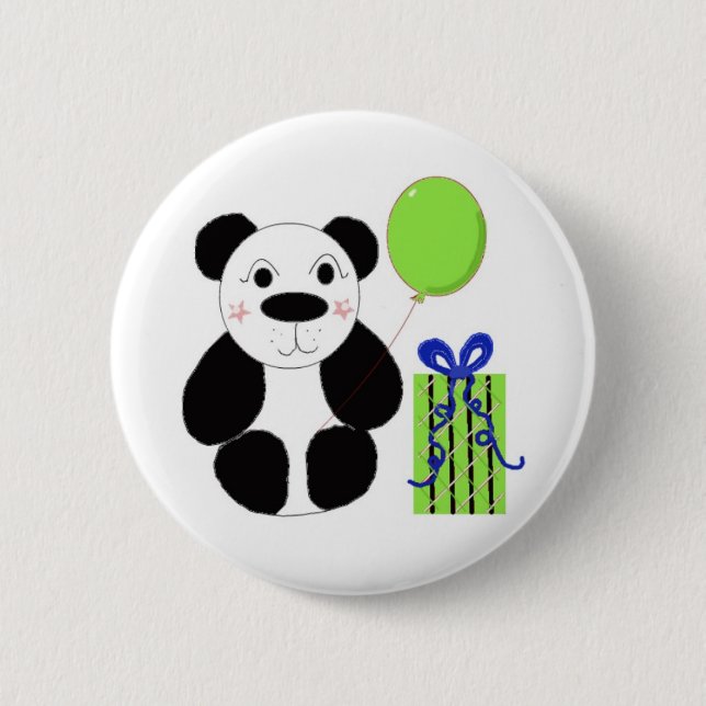 Badge Rond 5 Cm Ours de panda avec ballon vert (Devant)
