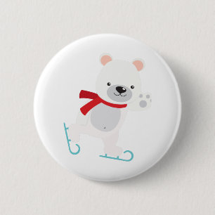 Badge Rond 5 Cm Ours d'hiver du patinage sur glace