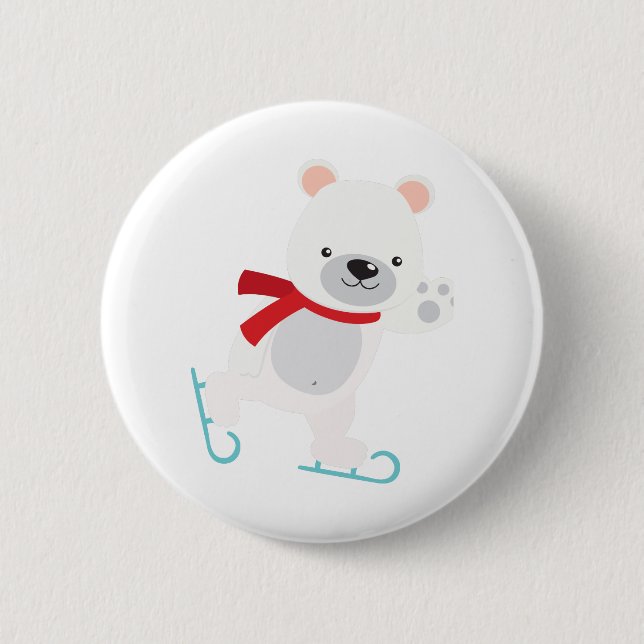 Badge Rond 5 Cm Ours d'hiver du patinage sur glace (Devant)