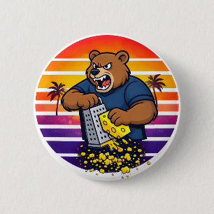 Badge Rond 5 Cm Ours en colère avec un chapeau râpe à fromage et d