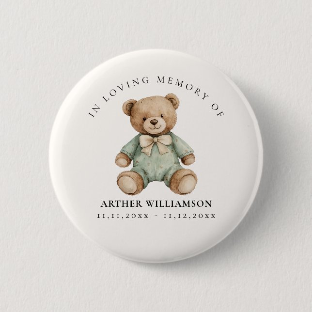 Badge Rond 5 Cm Ours en peluche à l'aquarelle En souvenir affectue (Devant)