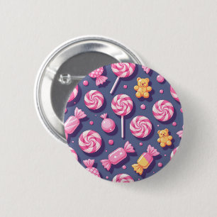 Badge Rond 5 Cm Ours en peluche et motif de bonbons