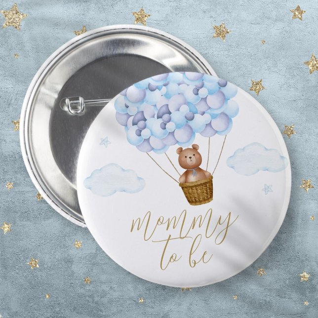 Badge Rond 5 Cm Ours en peluche Maman Bébé Fille Fête pour bébé Bl (Mommy To Be Teddy Bear Blue Boy Baby Shower Button)