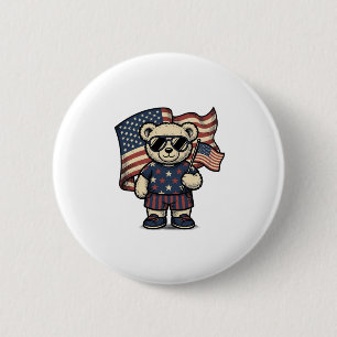 Badge Rond 5 Cm Ours en peluche patriotique vintage gravure chemis