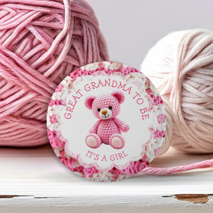Badge Rond 5 Cm Ours en peluche rose au crochet Devenir arrière-