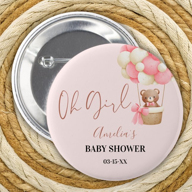 Badge Rond 5 Cm Ours En Teddy Rose Oh Fille Baby shower Balloon (Créateur téléchargé)