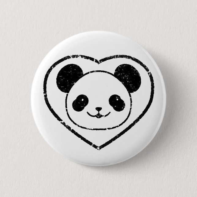 Badge Rond 5 Cm Ours Et Coeur De Panda En Caoutchouc (Devant)