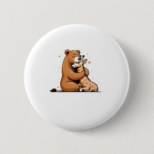 Badge Rond 5 Cm Ours Et Girafe En Amour.