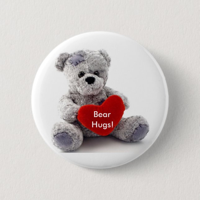 Badge Rond 5 Cm Ours Gris Au Coeur (Devant)