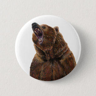 Badge Rond 5 Cm Ours grizzli - Peinture en acrylique