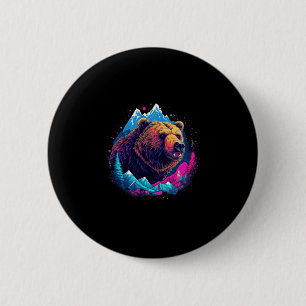 Badge Rond 5 Cm Ours grizzly extérieur nature alaska chasse randon