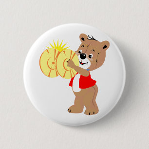 Badge Rond 5 Cm ours jouant les cymbales shirt.png rouge