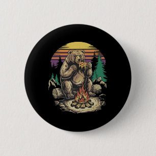 Badge Rond 5 Cm Ours Mangeant Pizza Randonnée Montagnes Aventure H