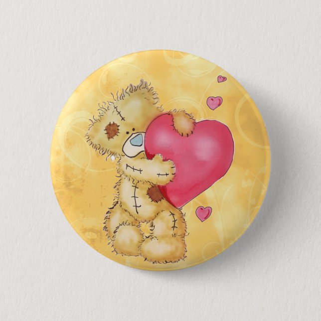 Badge Rond 5 Cm Ours mignon avec des coeurs (Devant)