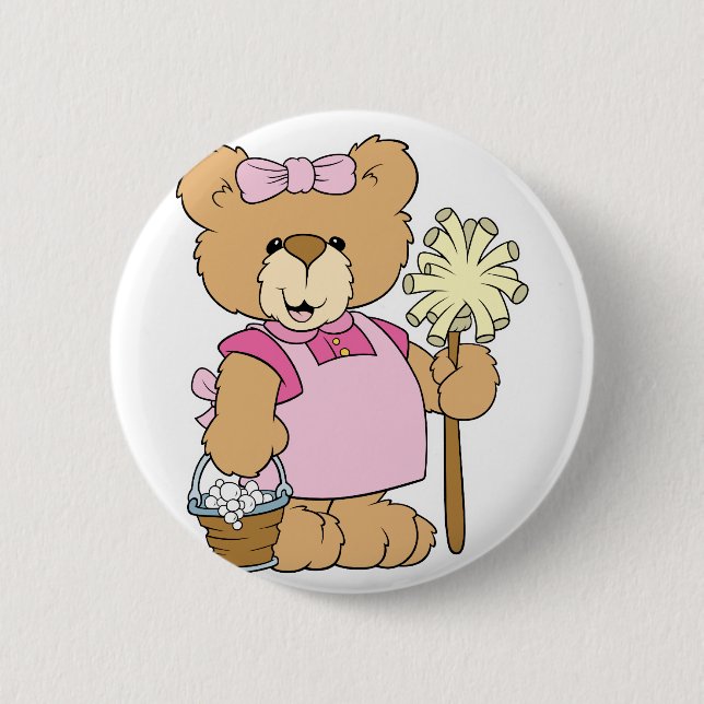 Badge Rond 5 Cm Ours mignon de nettoyage de maison (Devant)