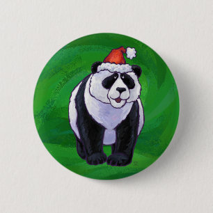 Badge Rond 5 Cm Ours mignon Panda à Santa Hat sur Vert