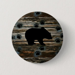 Badge Rond 5 Cm Ours Noir Ours Noir Pâtes Bois Rustique