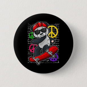 Badge Rond 5 Cm Ours Panda Cool Faisant Du Skateboard 