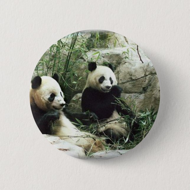 Badge Rond 5 Cm Ours panda mangeant et jouant (Devant)