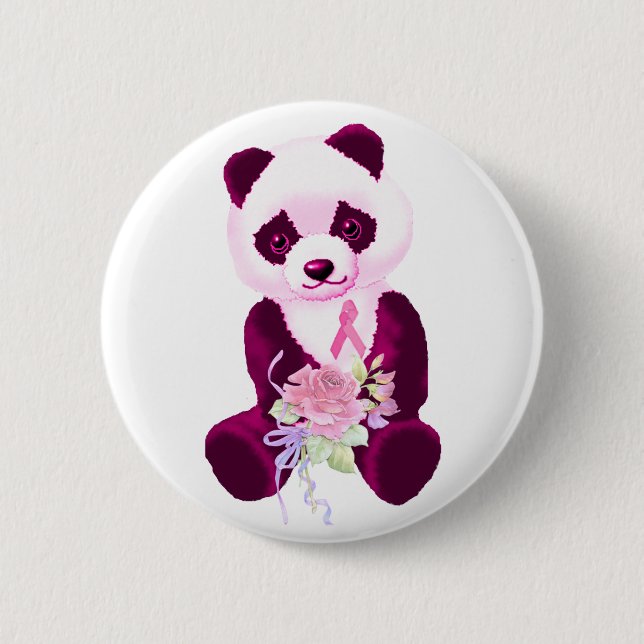 Badge Rond 5 Cm Ours panda rose de ruban (Devant)