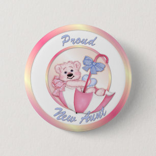 Badge Rond 5 Cm Ours Parapluie - Nouvelle Tante - Fille