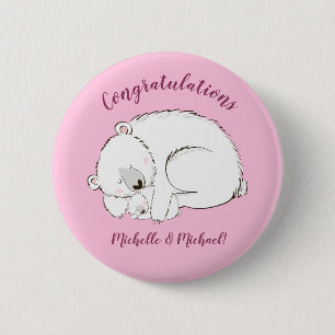 Badge Rond 5 Cm Ours polaire Baby shower fille rose