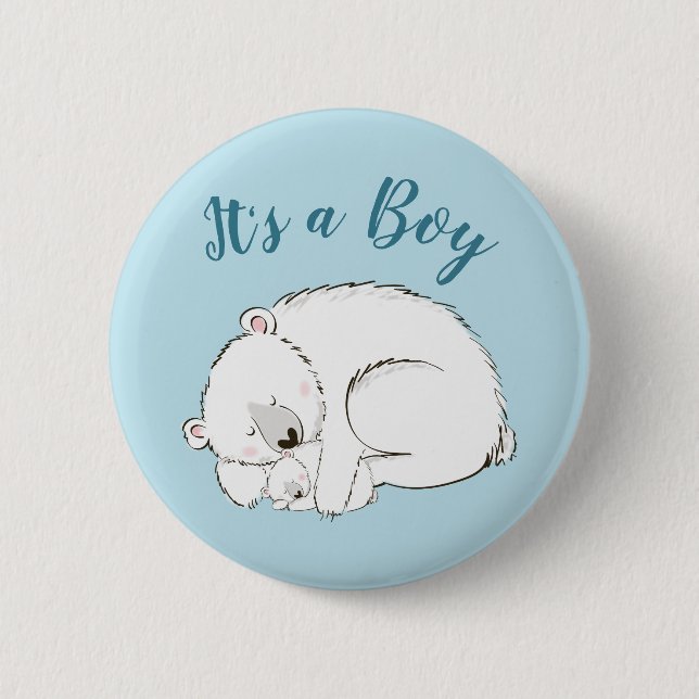 Badge Rond 5 Cm Ours polaire Baby shower Hiver bleu garçon (Devant)