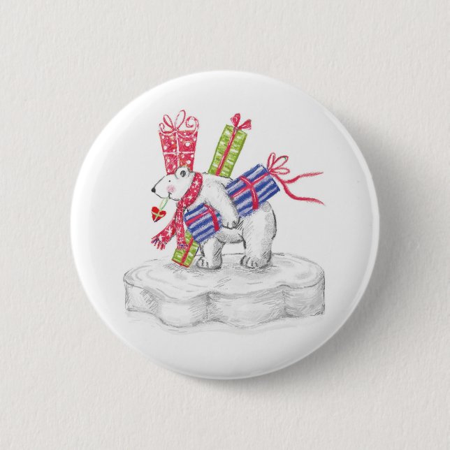 Badge Rond 5 Cm Ours polaire de dessin animé mignon avec cadeaux d (Devant)