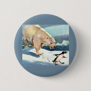 Badge Rond 5 Cm Ours polaire et pingouin des années 1940