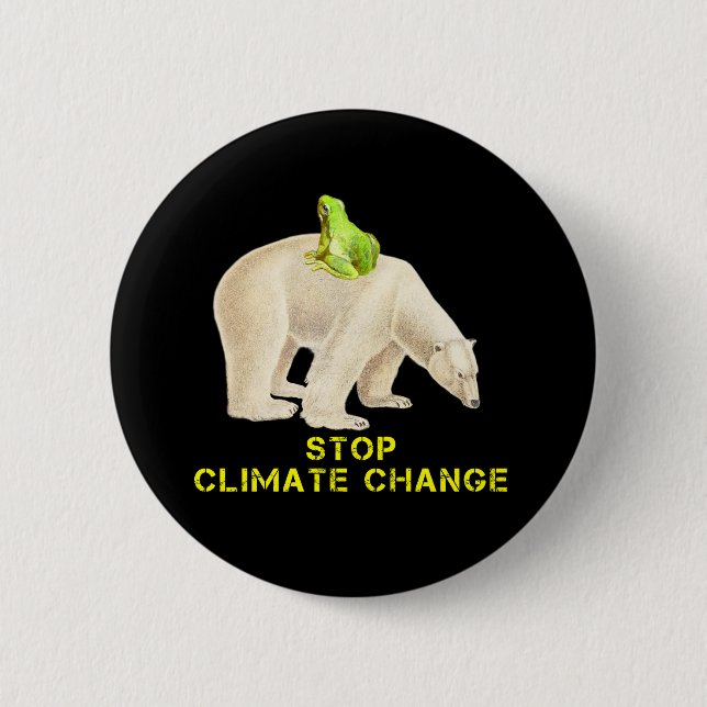 Badge Rond 5 Cm Ours polaire Grenouille verte Stop Changement clim (Devant)