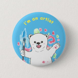 Badge Rond 5 Cm Ours polaire mignon Artiste amusant, Standard, 2¼ 